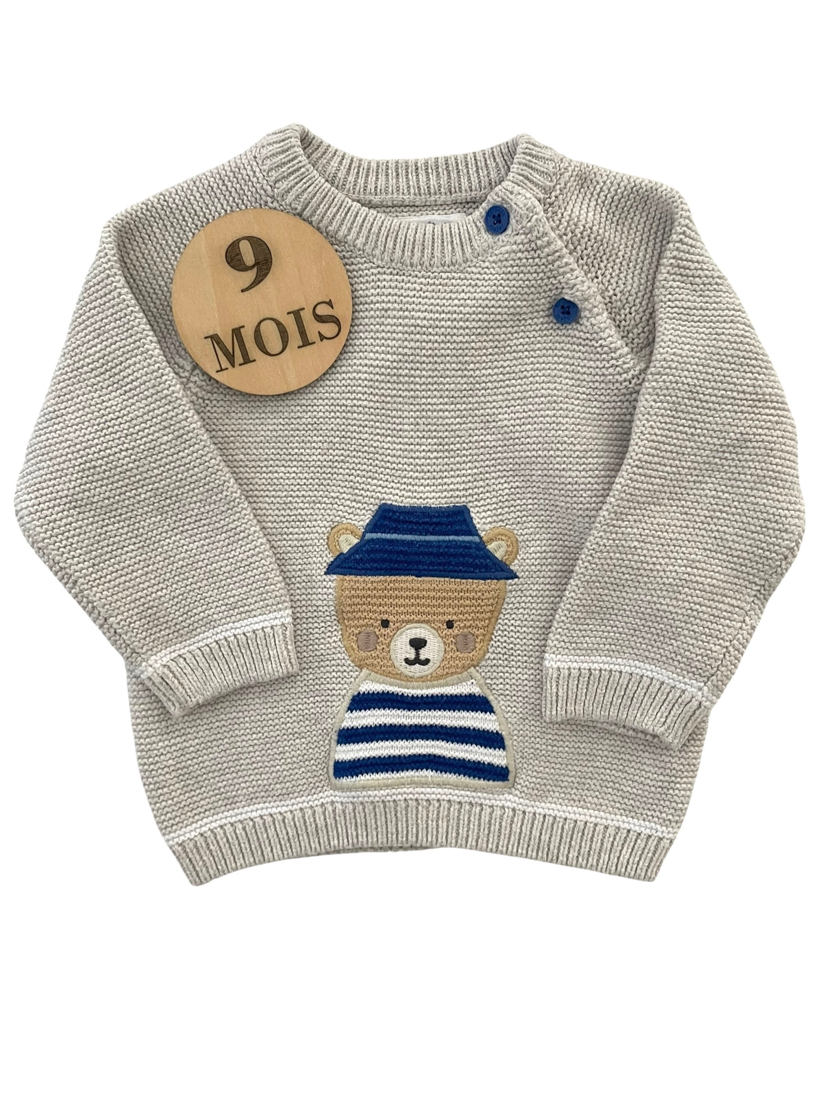 Pull en mailles, gris, ourson, Sergent Major
