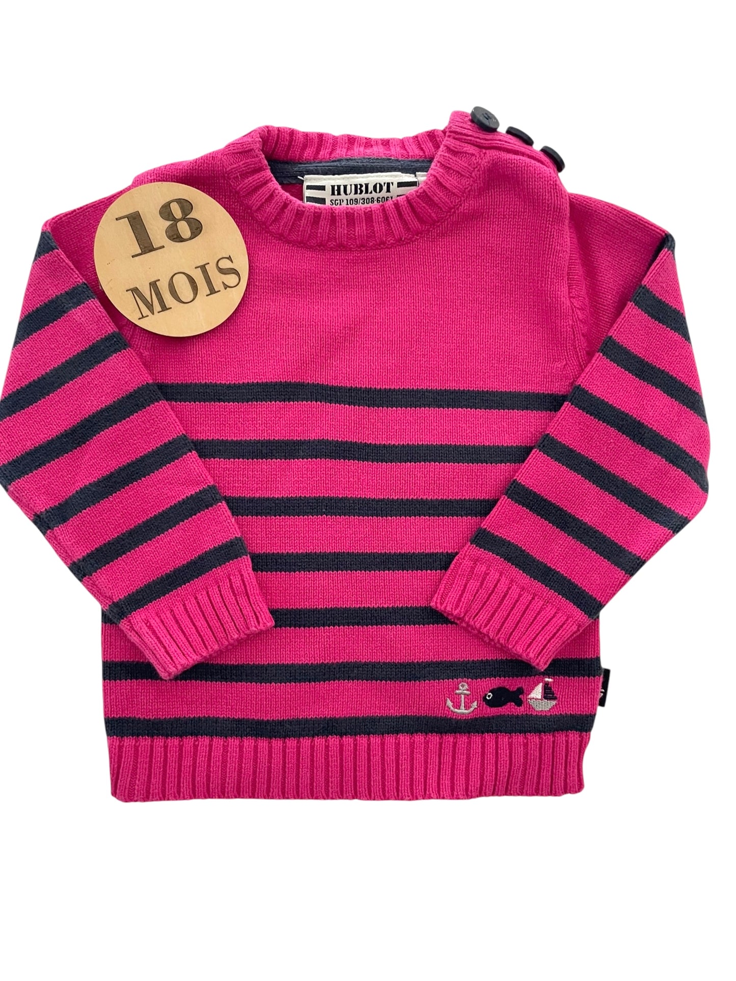Pull rayé rose, Hublot