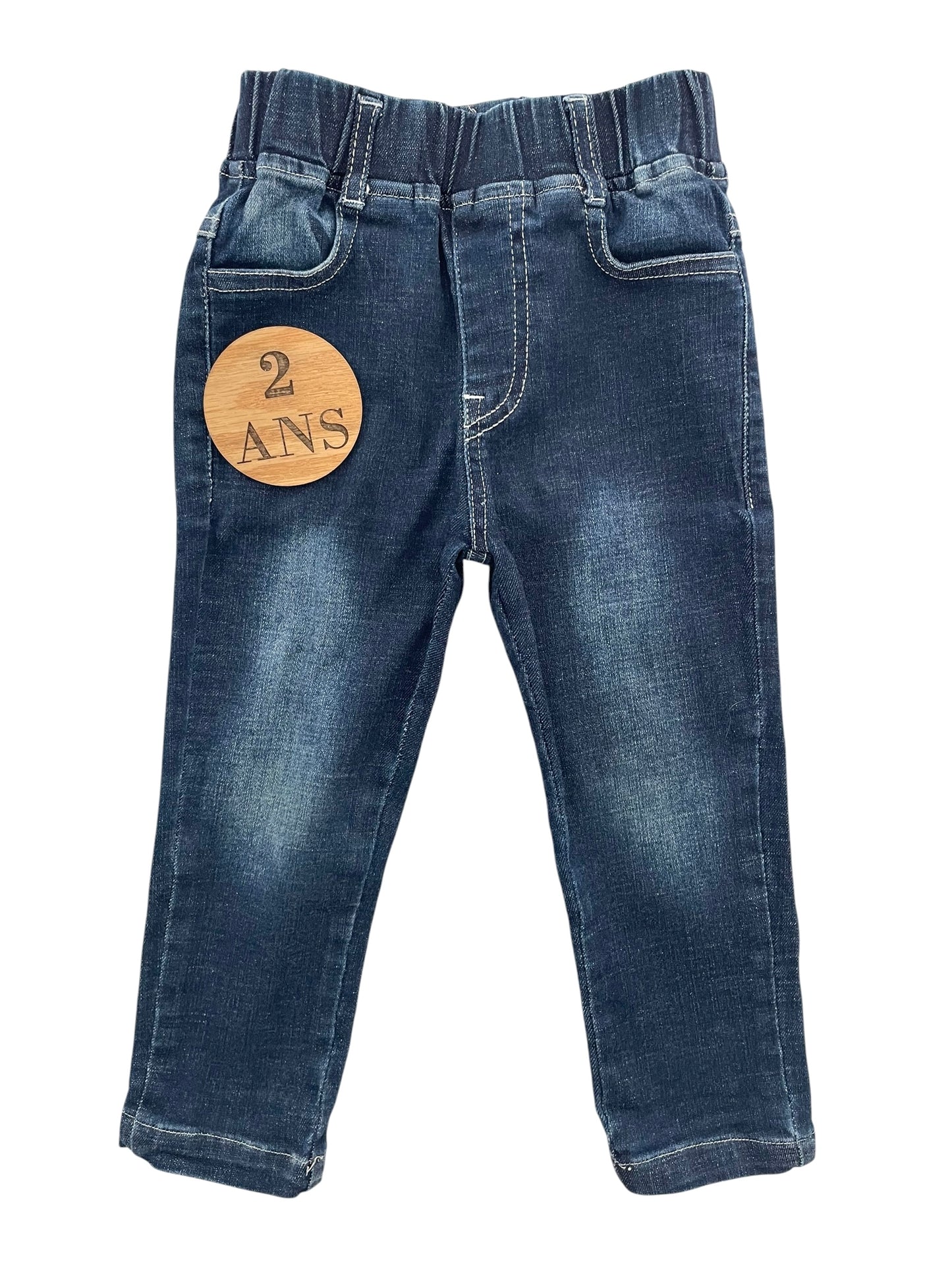 Jean taille élastique, foncé, délavé