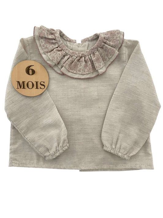Blouse à col, gris/beige, Lola Palacios