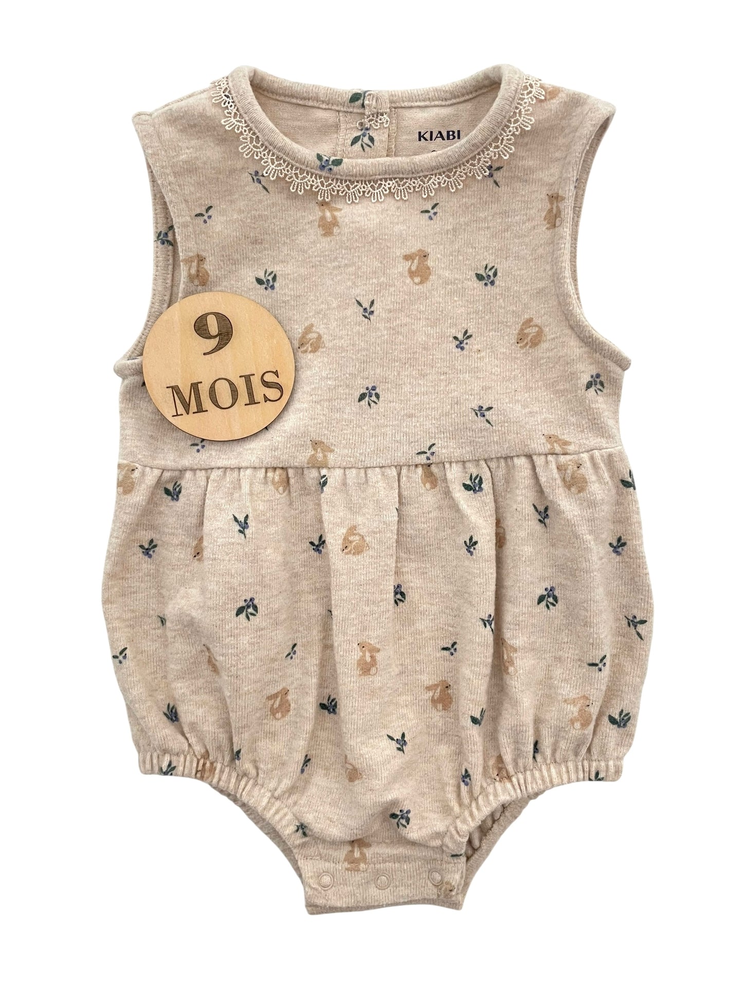 Barboteuse en mailles beige, lapins, Kiabi