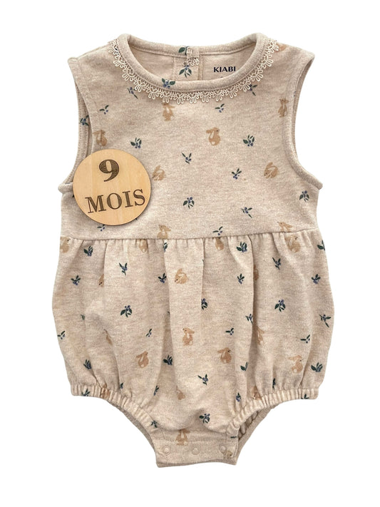Barboteuse en mailles beige, lapins, Kiabi