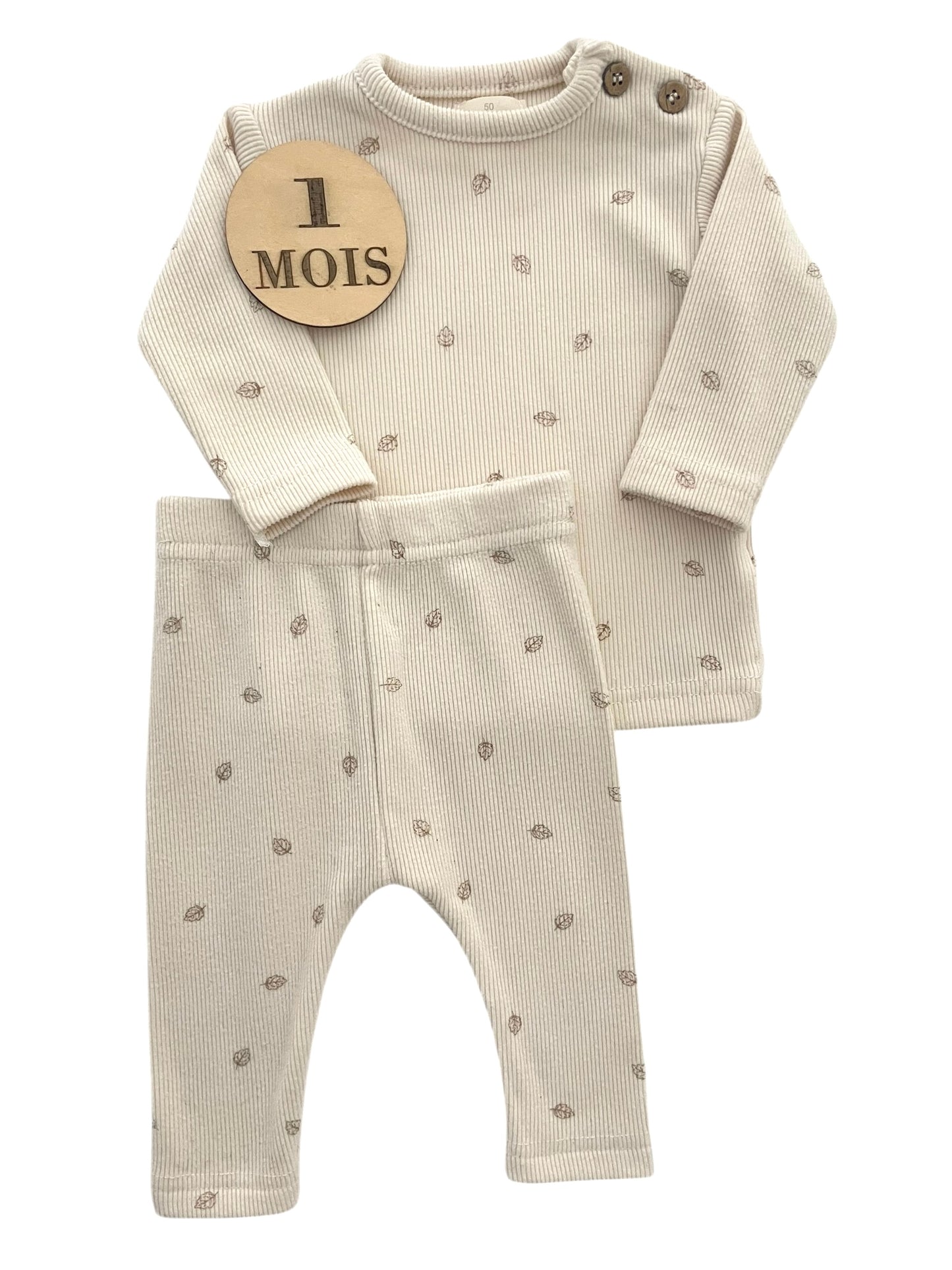 Ensemble doux, crème, motif feuilles, Zeeman