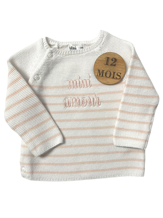 Gilet en mailles, ouverture sur le côté, écru et rose, Gémo