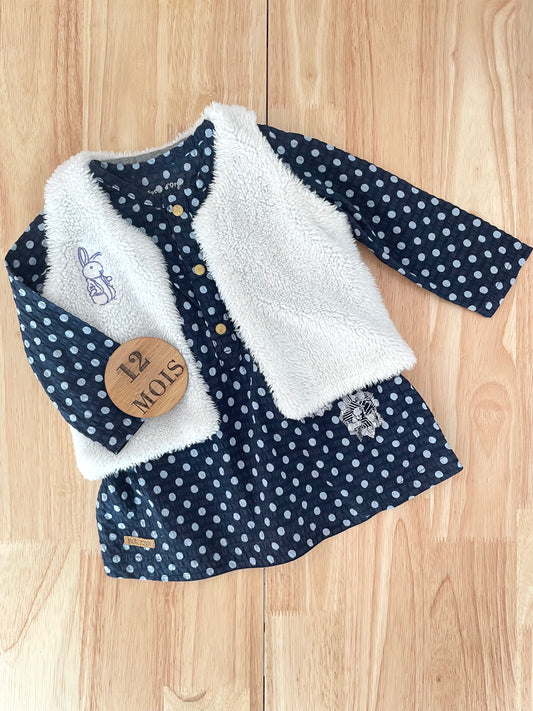Ensemble robe à pois et gilet sans manche