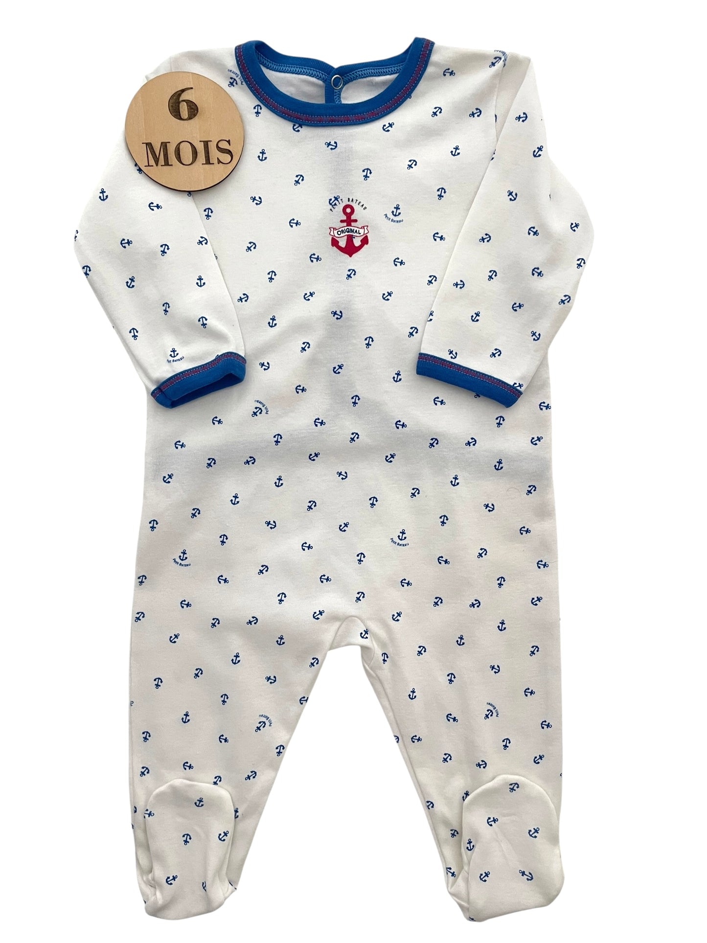 Pyjama coton blanc et bleu, Petit Bateau