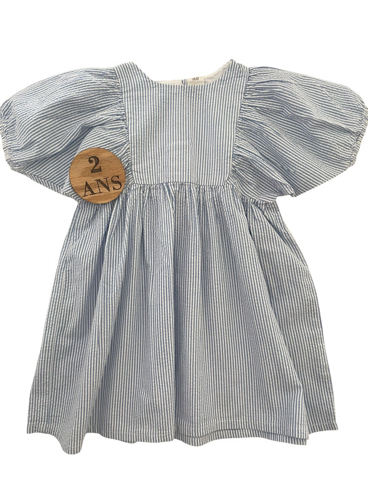 Robe manches bouffantes, rayée bleu, H&M