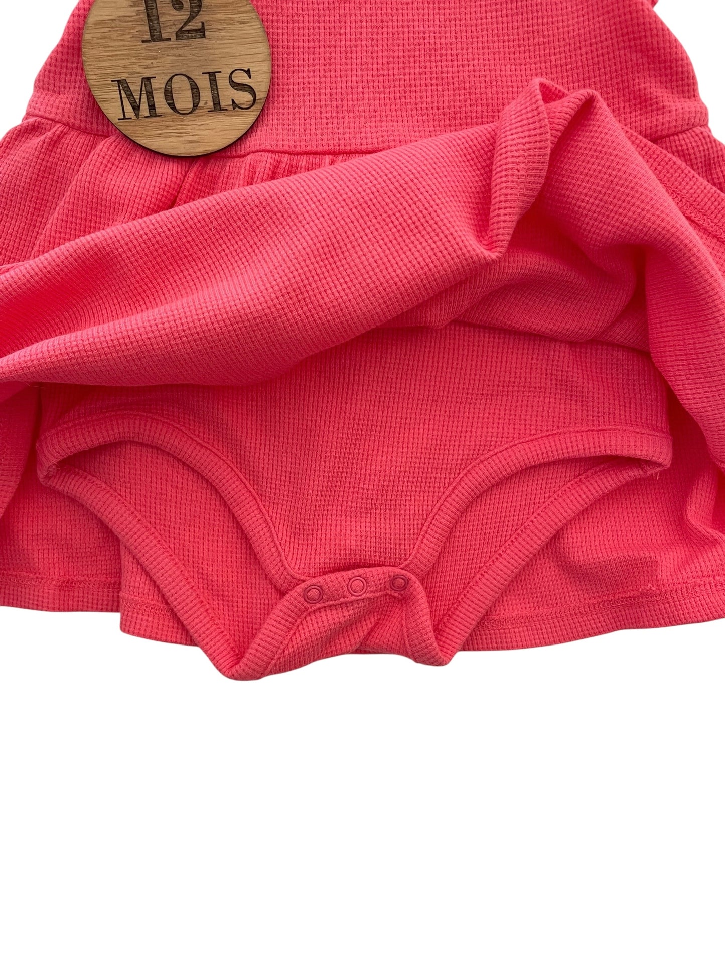 Robe rose, gaufrée, body intégré, Kiabi