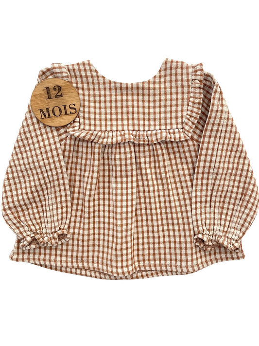 Blouse vichy marron, Vertbaudet