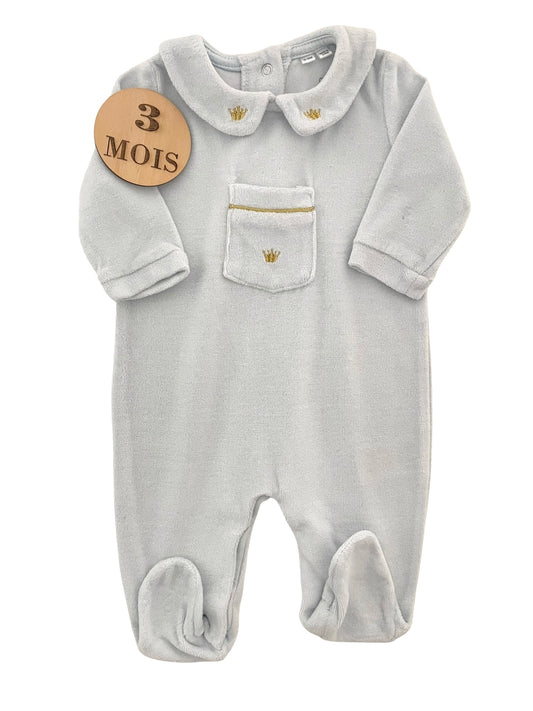 Pyjama velours vintage, bleu-ciel, Bonjour Bébé