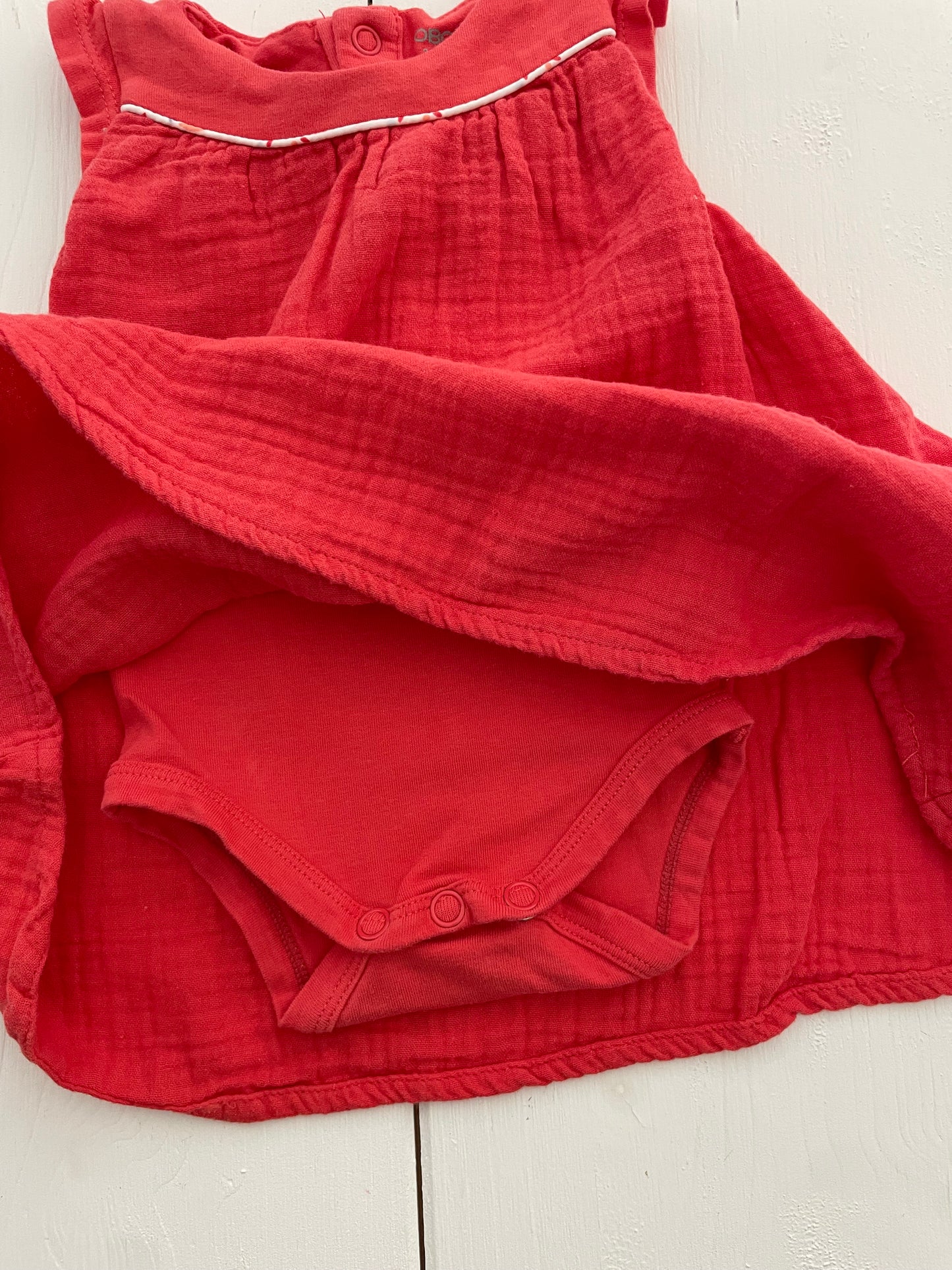 Robe gaze de coton, rouge, body intégré, Obaïbi