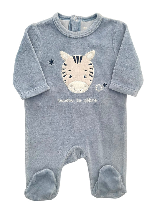 Pyjama velours bleu, zèbre, mes petits cailloux