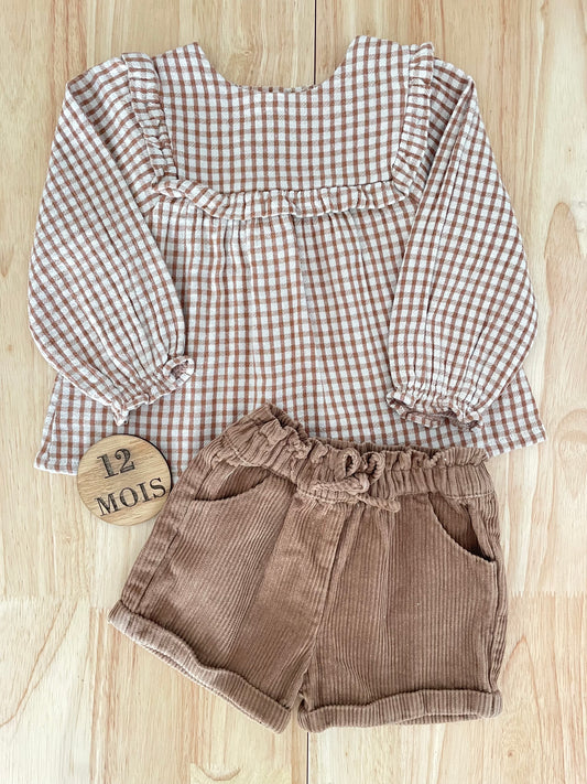 Ensemble blouse vichy et short, Vertbaudet