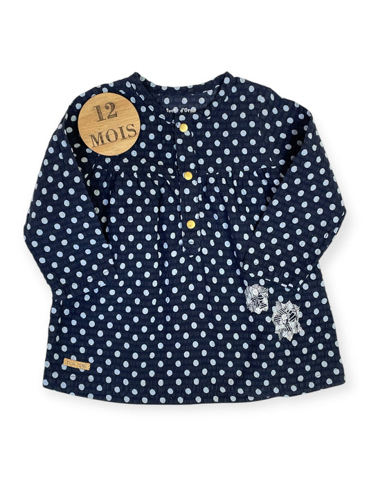 Robe bleu-marine, à pois, Sucre d’orge