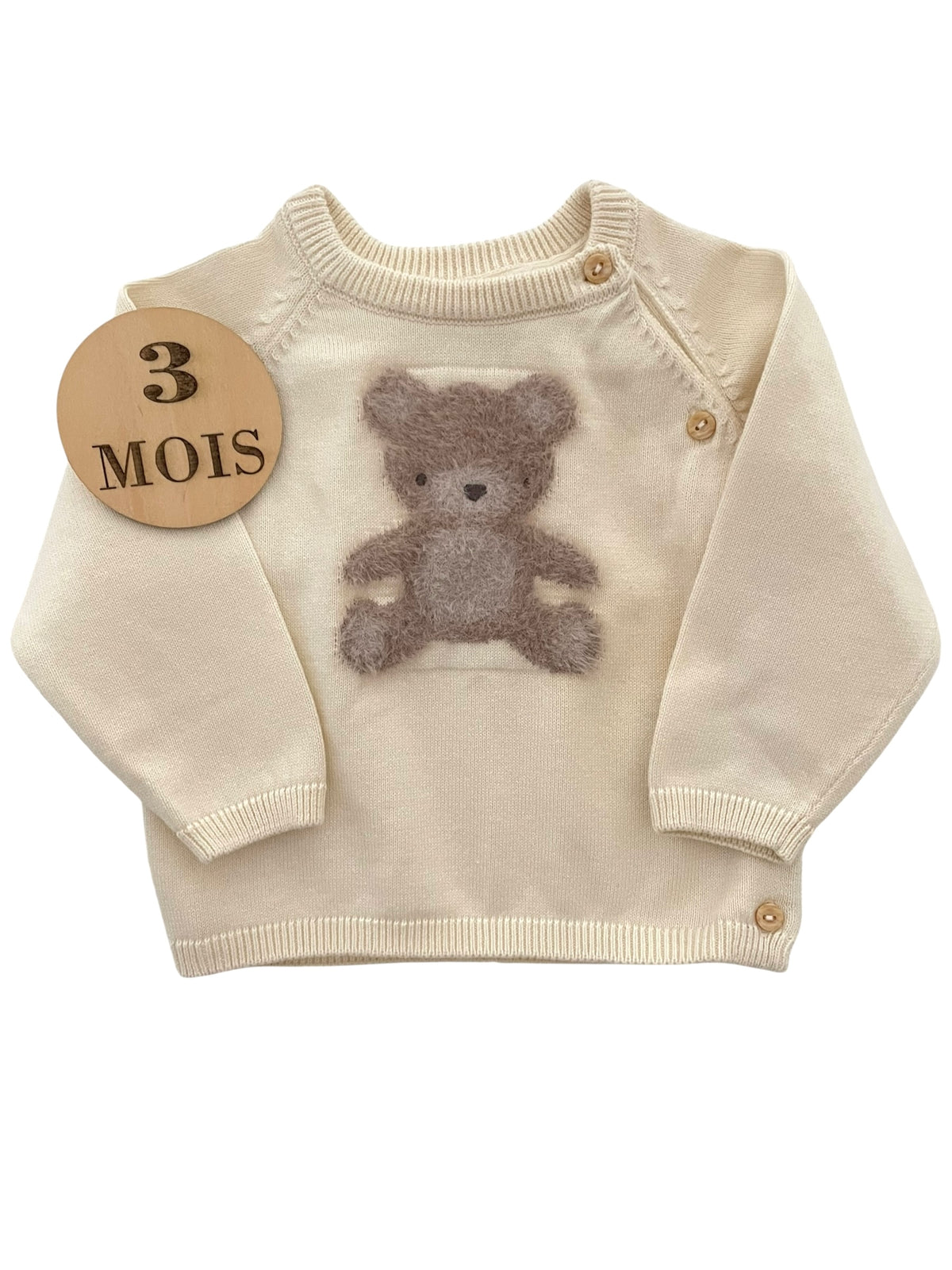Gilet crème, ouverture sur le côté, ourson