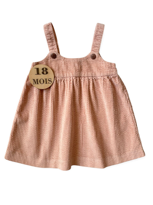 Robe salopette  beige/ rose, velours côtelé, Kiabi
