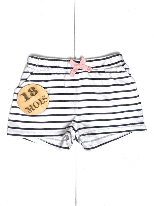 Short coton rayé, noir et blanc, Disney Baby