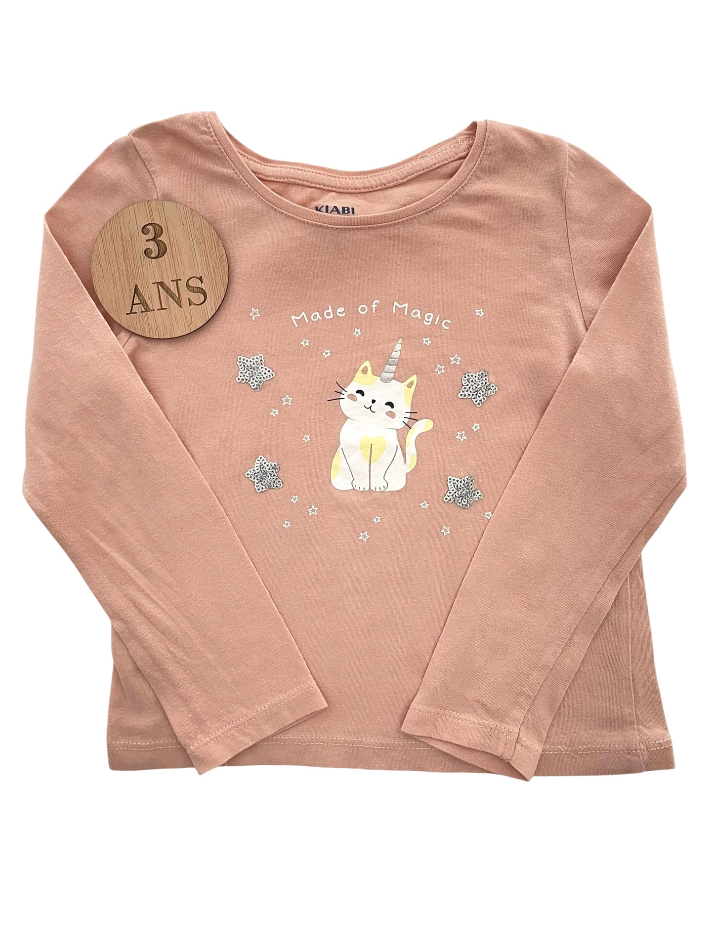 Tee-shirt rose, chat, Kiabi