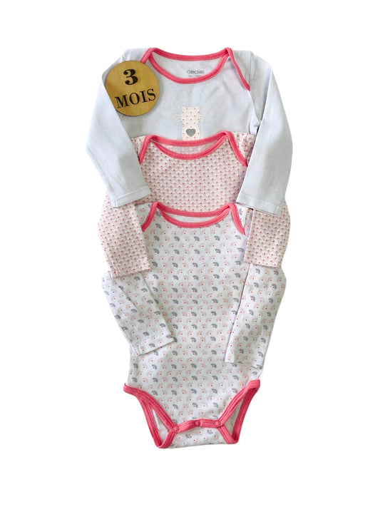 Lot de 3 bodies roses et blancs, Obaibi