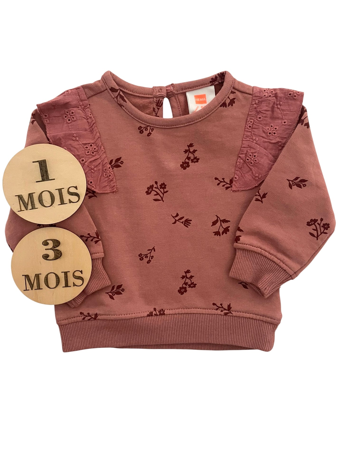 Sweat rose foncé, fleuri, Hema