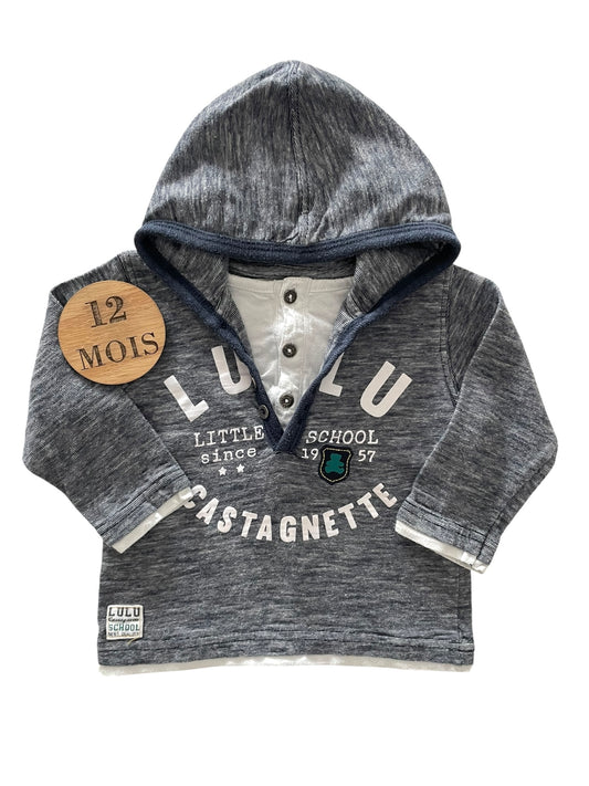 Tee-shirt à capuche, gris chiné, Lulu Castagnette