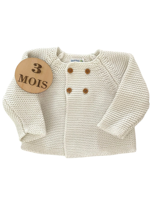 Gilet en mailles, écru, Bout’chou BIO