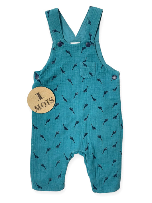 Salopette gaze de coton, doublée, bleue, P’tit Bisous