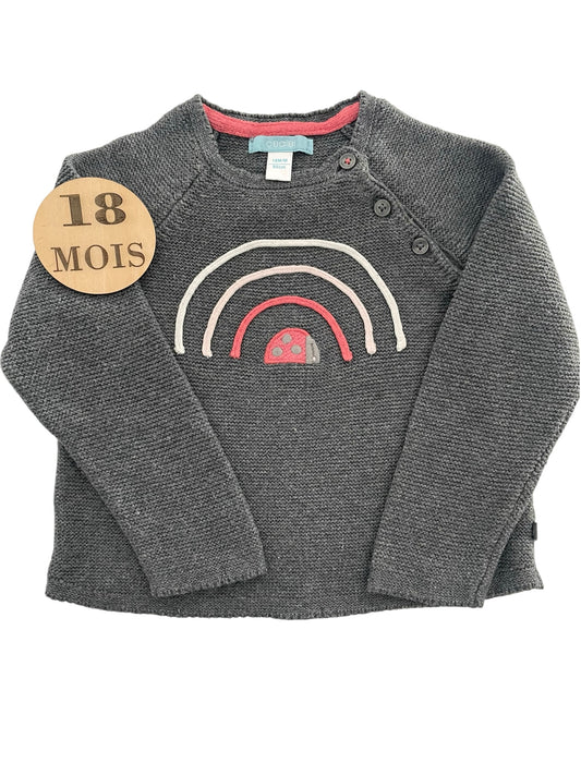 Pull en mailles, gris, coccinelle, Obaïbi