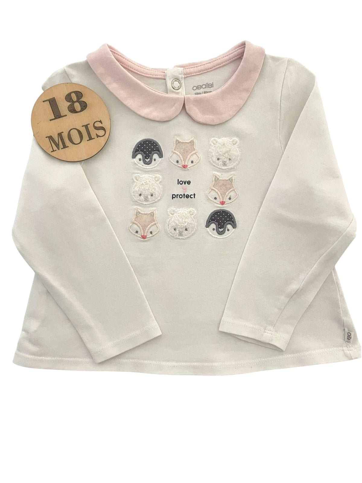 Tee-shirt, écru à col, animaux, Obaïbi