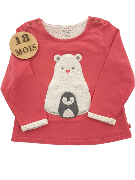 Tee-shirt, rose, ours/ pingouin, Obaïbi