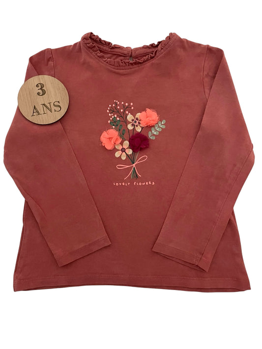 Tee-shirt rouille, fleuri, Vertbaudet